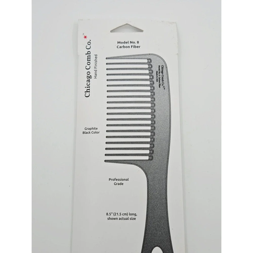 Chicago Comb Co Model No. 8 Carbon Fiber Comb Graphite Black Detangling 8.5